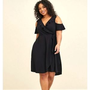Torrid Black Cold Shoulder Midi Wrap Dress 3X 22/24 NWT